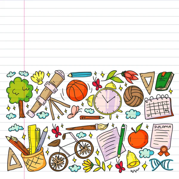 Hayal gücü ve yaratıcılık simgeleri. - Okul. Okuma, kimya, online eğitim.