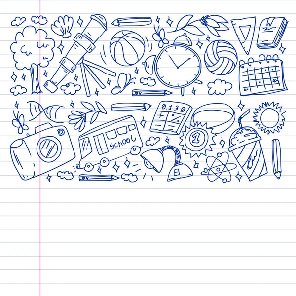 Hayal gücü ve yaratıcılık simgeleri. - Okul. Okuma, kimya, online eğitim.