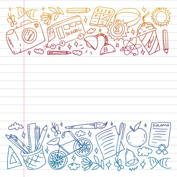 Hayal gücü ve yaratıcılık simgeleri. - Okul. Okuma, kimya, online eğitim.