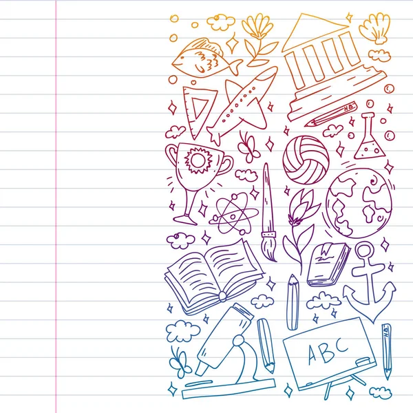 Hayal gücü ve yaratıcılık simgeleri. - Okul. Okuma, kimya, online eğitim.