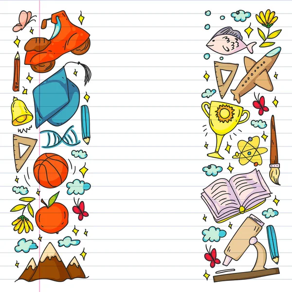 Hayal gücü ve yaratıcılık simgeleri. - Okul. Okuma, kimya, online eğitim.