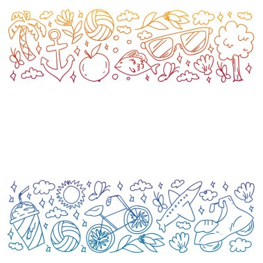 Düz tasarım stili modern vektör çizim simgeleri uçakla seyahat, yaz tatili, turizm ve seyahat nesneleri planlama.