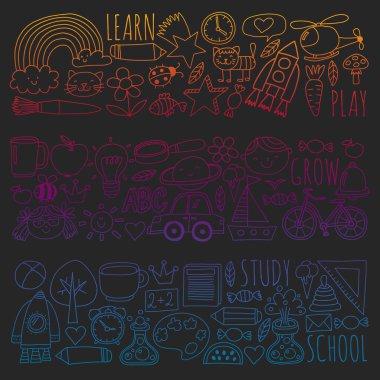 Çevrimiçi okul, internet e-öğrenimi. Anaokulu ve okul.