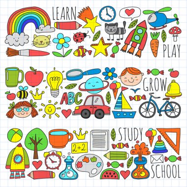 Çevrimiçi okul, internet e-öğrenimi. Anaokulu ve okul.