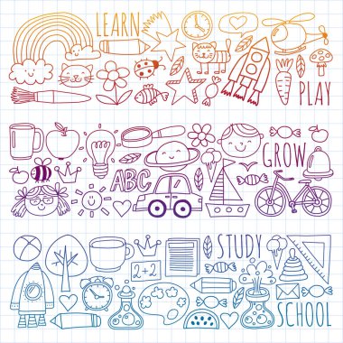 Çevrimiçi okul, internet e-öğrenimi. Anaokulu ve okul.