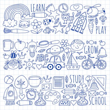 Çevrimiçi okul, internet e-öğrenimi. Anaokulu ve okul.