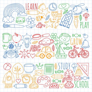 Çevrimiçi okul, internet e-öğrenimi. Anaokulu ve okul.