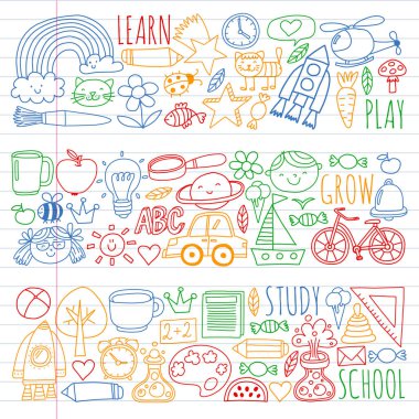 Çevrimiçi okul, internet e-öğrenimi. Anaokulu ve okul.