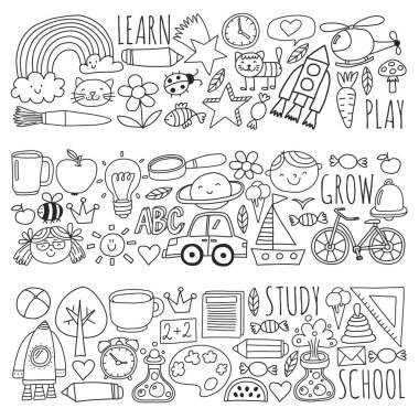 Çevrimiçi okul, internet e-öğrenimi. Anaokulu ve okul.