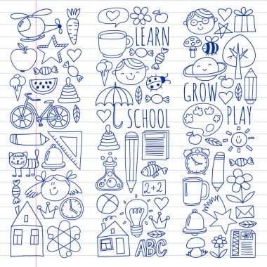 Çevrimiçi okul, internet e-öğrenimi. Anaokulu ve okul.