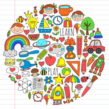 Çevrimiçi okul, internet e-öğrenimi. Anaokulu ve okul.