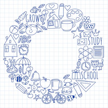 Çevrimiçi okul, internet e-öğrenimi. Anaokulu ve okul.