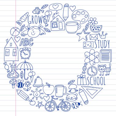 Çevrimiçi okul, internet e-öğrenimi. Anaokulu ve okul.