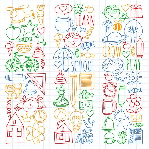 École en ligne, Internet e-learning. Jardin d'enfants et école. — Image vectorielle