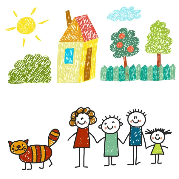 Evli mutlu bir aile. Çocuk resimleri. Anaokulu çocuk resimleri. Anne, baba, kız kardeş, erkek kardeş. Ebeveynler, çocukluk.