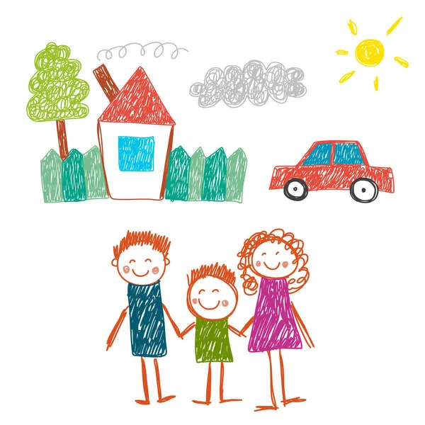 Evli mutlu bir aile. Çocuk resimleri. Anaokulu çocuk resimleri. Anne, baba, kız kardeş, erkek kardeş. Ebeveynler, çocukluk.