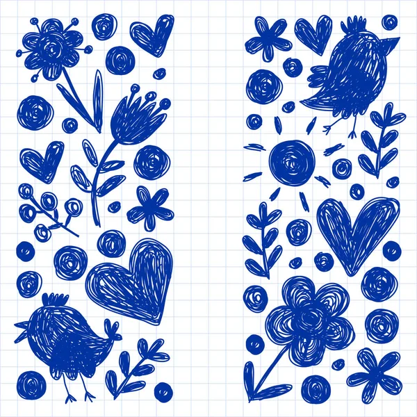 Patrón de jardín de infantes con flores y pájaros. Ilustración vectorial floral niños. — Archivo Imágenes Vectoriales