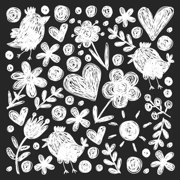 Children kindergarten pattern with flowers and birds. Kids floral vector llustration. — Stock Vector