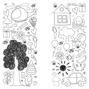 Helikopteri, evi, oyuncakları, gemisi olan bir çocuk yuvası modeli. Erkekler ve kızlar online eğitim.