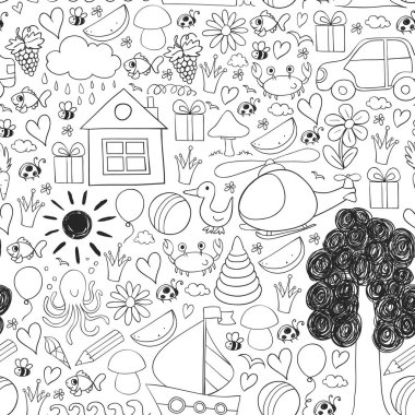 Helikopteri, evi, oyuncakları, gemisi olan bir çocuk yuvası modeli. Erkekler ve kızlar online eğitim.