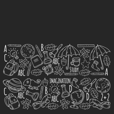 Okulun arka planına. Okula geri dönüyorum. Süper alışveriş. Süper satış. Vektör illüstrasyonu.