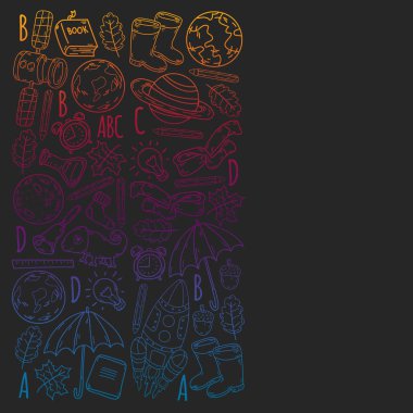 Okulun arka planına. Okula geri dönüyorum. Süper alışveriş. Süper satış. Vektör illüstrasyonu.