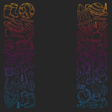 Okulun arka planına. Okula geri dönüyorum. Süper alışveriş. Süper satış. Vektör illüstrasyonu.