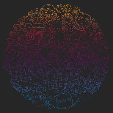 Çocuklarla dalış kalıbı. Ahtapot, balina. Korsanlar ve hazinelerle yaz macerası.