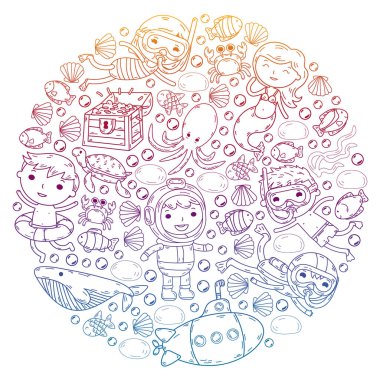 Çocuklarla dalış kalıbı. Ahtapot, balina. Korsanlar ve hazinelerle yaz macerası.