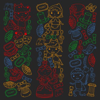 Performans, küçük çocuklarla tiyatro. Masal sahnelerindeki anaokulu çocukları. Kırmızı Başlıklı Kız 'ı oynayan genç oyuncular.