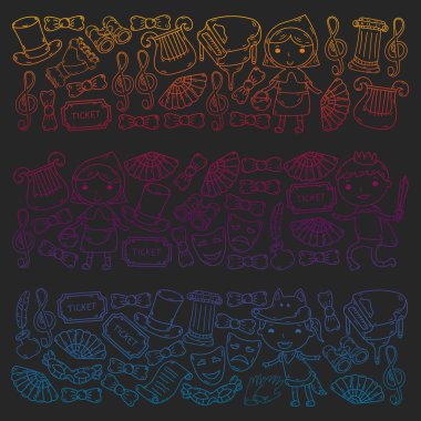 Performans, küçük çocuklarla tiyatro. Masal sahnelerindeki anaokulu çocukları. Kırmızı Başlıklı Kız 'ı oynayan genç oyuncular.