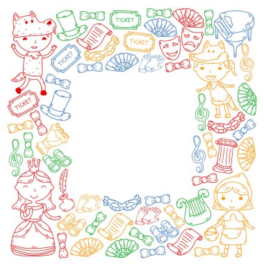 Performans, küçük çocuklarla tiyatro. Masal sahnelerindeki anaokulu çocukları. Kırmızı Başlıklı Kız 'ı oynayan genç oyuncular.