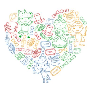 Performans, küçük çocuklarla tiyatro. Masal sahnelerindeki anaokulu çocukları. Kırmızı Başlıklı Kız 'ı oynayan genç oyuncular.