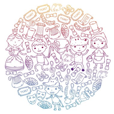 Performans, küçük çocuklarla tiyatro. Masal sahnelerindeki anaokulu çocukları. Kırmızı Başlıklı Kız 'ı oynayan genç oyuncular.