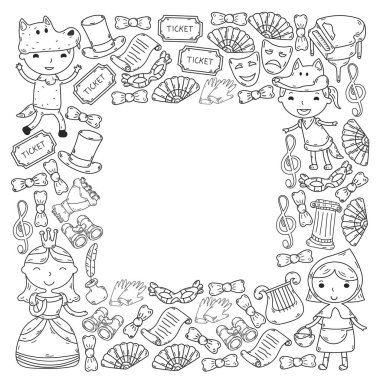 Performans, küçük çocuklarla tiyatro. Masal sahnelerindeki anaokulu çocukları. Kırmızı Başlıklı Kız 'ı oynayan genç oyuncular.