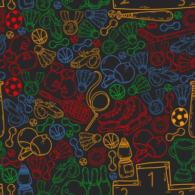 Spor unsurlarıyla vektör deseni. Fitness, oyun egzersizleri