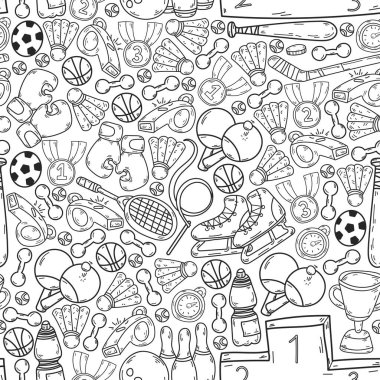 Spor unsurlarıyla vektör deseni. Fitness, oyun egzersizleri