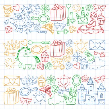 Prenses, fantezi ikonu ve tasarım. Davet ve tebrik kartı ögeleri.