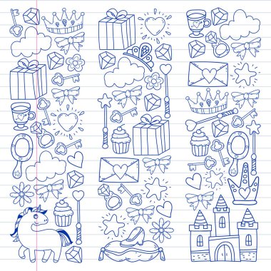 Prenses, fantezi ikonu ve tasarım. Davet ve tebrik kartı ögeleri.