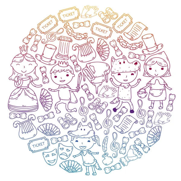 Performans, küçük çocuklarla tiyatro. Masal sahnelerindeki anaokulu çocukları. Kırmızı Başlıklı Kız 'ı oynayan genç oyuncular.