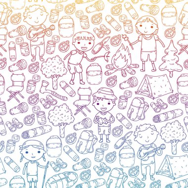 Vektör çizimi, desen. Büyük set doğrusal ikon kamp ve seyahat, turizm.