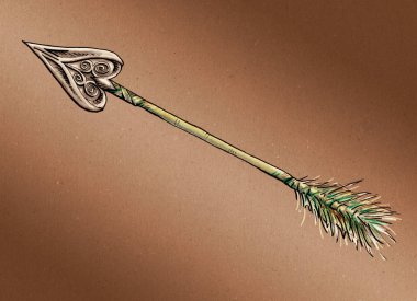 Old arrow. Hand drawn illustration digitally colored clipart