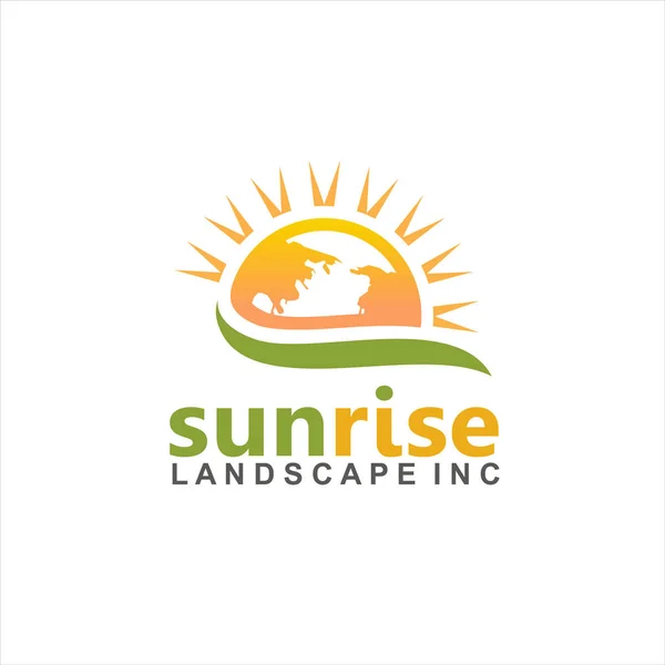 Idea di progettazione del logo del paesaggio Sunrise — Vettoriale Stock