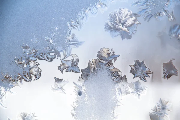 Frosty Patterns Winter Window Cold Colors — Stock Photo, Image