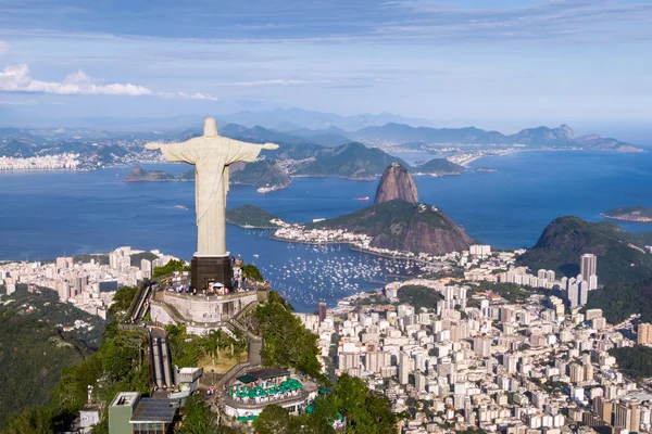 Vista Aérea Cristo Redentor Montaña Del Pan Azúcar Río Janeiro —  Fotos de Stock