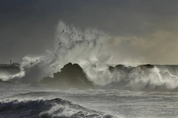 Морской Спрей Закате Северное Португальское Побережье — стоковое фото