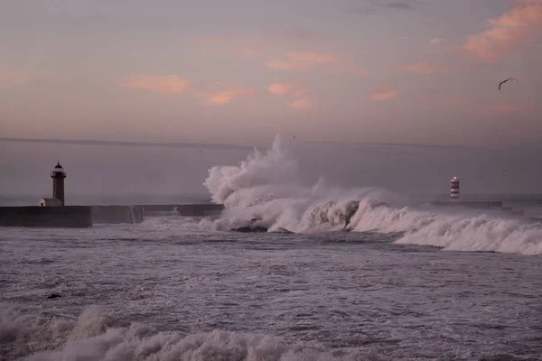 Desembocadura Del Río Duero Atardecer Norte Portugal —  Fotos de Stock