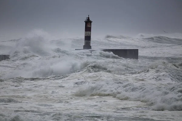 Ave River Mouth Heavy Sea Storm North Portugal — Stock Photo, Image