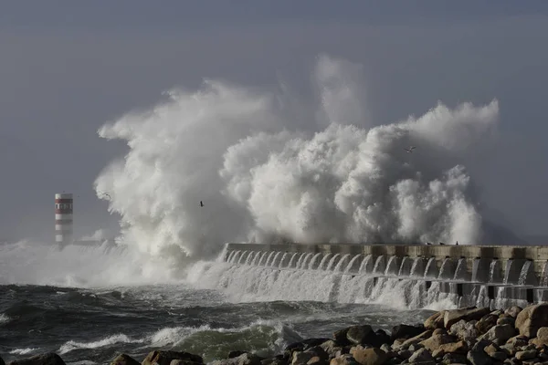 Big Sea White Wave Splash Dramatic Light Filtered Moisture Stormy — Stock Photo, Image