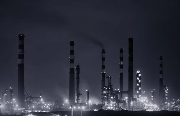 Panorama Part Big Refinery Night Converted Black White Toned Blue — Stock Photo, Image